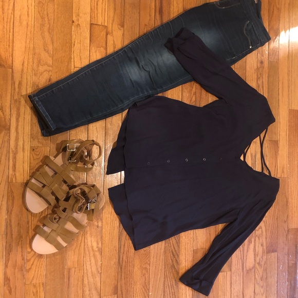 Sophie Rue Cross Back Detail Navy Blouse - Picture 2 of 12